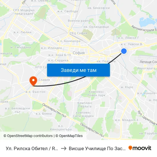 Ул. Рилска Обител / Rilska Obitel St. (2159) to Висше Училище По Застраховане И Финанси map