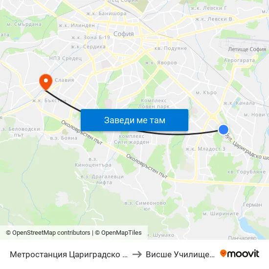 Ⓜ️ Метростанция Цариградско Шосе / Tsarigradsko Shosse Metro Station (1017) to Висше Училище По Застраховане И Финанси map