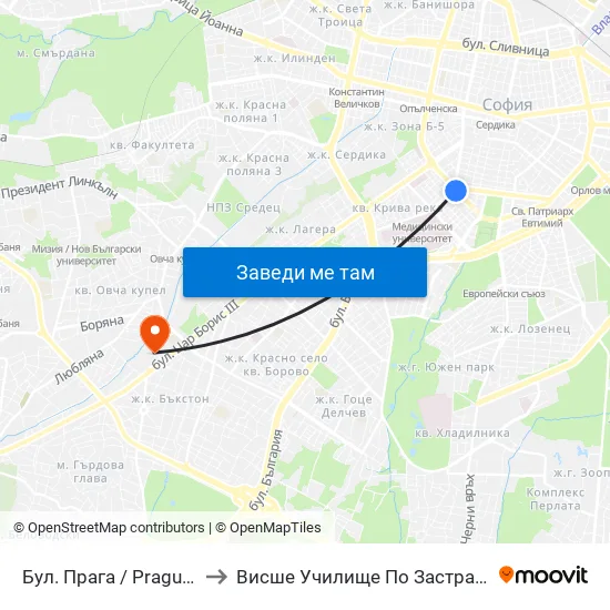 Бул. Прага / Prague Blvd. (0365) to Висше Училище По Застраховане И Финанси map