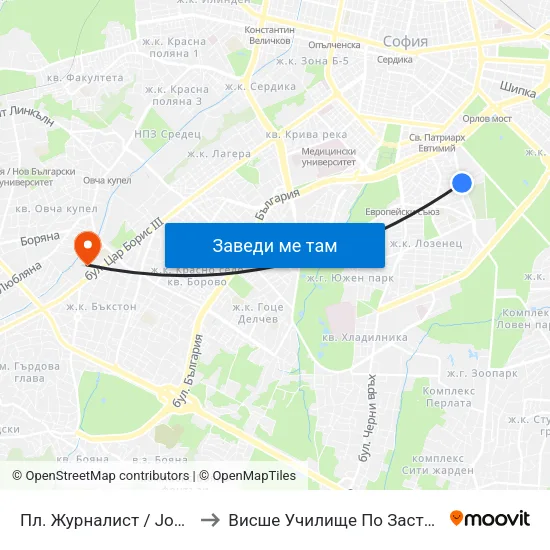 Пл. Журналист / Journalist Sq. (1273) to Висше Училище По Застраховане И Финанси map