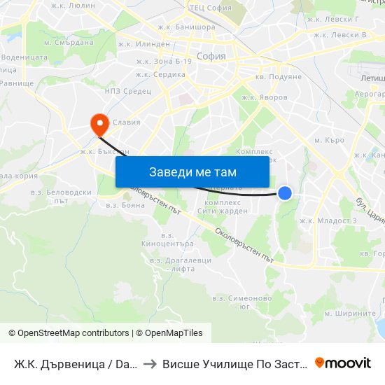Ж.К. Дървеница / Darvenitsa Qr. (1015) to Висше Училище По Застраховане И Финанси map