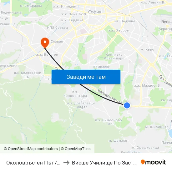 🛍️ Околовръстен Път / Ring Road (0415) to Висше Училище По Застраховане И Финанси map