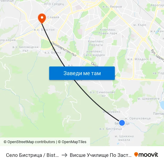Село Бистрица / Bistritsa Village (1513) to Висше Училище По Застраховане И Финанси map