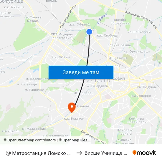 Ⓜ️ Метростанция Ломско Шосе / Lomsko Shose Metro Station (2660) to Висше Училище По Застраховане И Финанси map