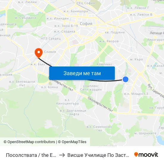 Посолствата / the Embassies (1400) to Висше Училище По Застраховане И Финанси map