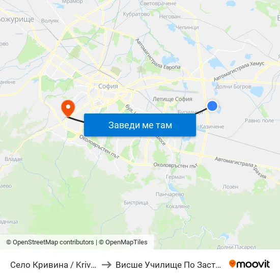 Село Кривина / Krivina Village (1541) to Висше Училище По Застраховане И Финанси map