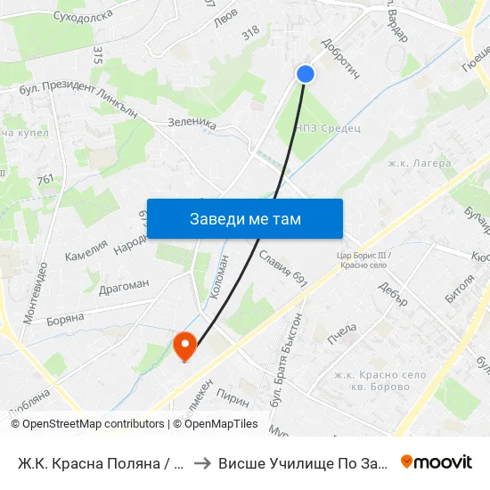 Ж.К. Красна Поляна / Krasna Polyana (0633) to Висше Училище По Застраховане И Финанси map