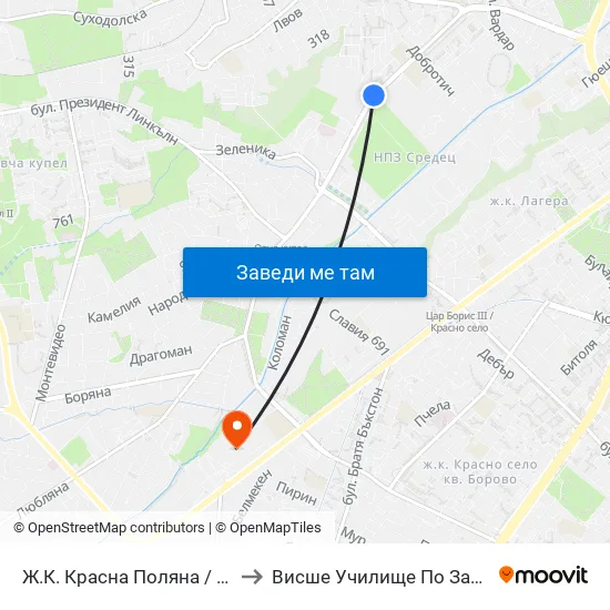 Ж.К. Красна Поляна / Krasna Polyana (0635) to Висше Училище По Застраховане И Финанси map