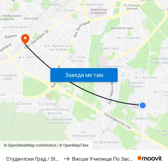 Студентски Град / Students' Town (2381) to Висше Училище По Застраховане И Финанси map
