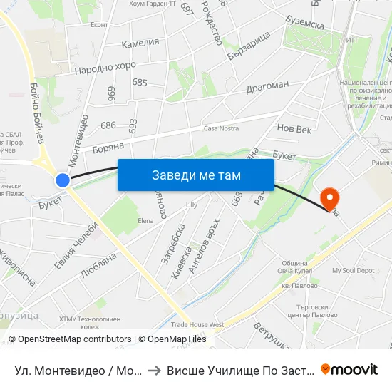 Ул. Монтевидео / Montevideo St. (2049) to Висше Училище По Застраховане И Финанси map