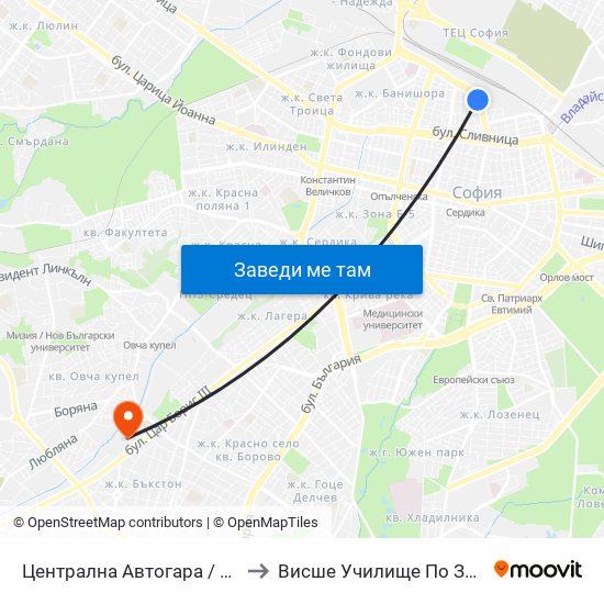 Централна Автогара / Central Bus Station (2665) to Висше Училище По Застраховане И Финанси map