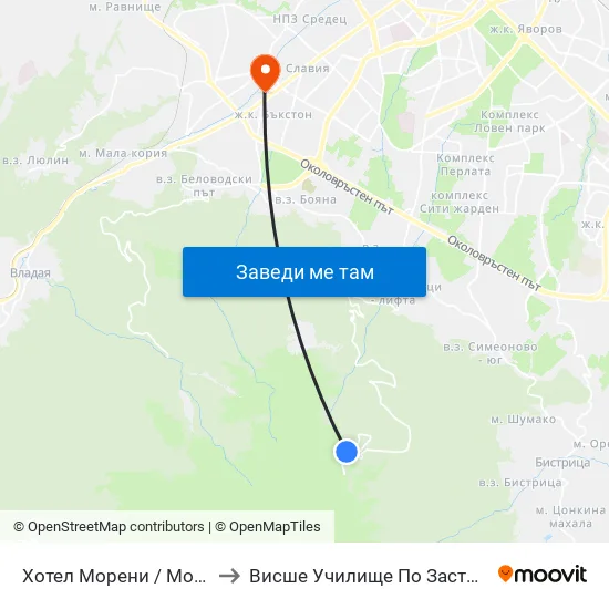 👋 Хотел Морени / Moreni Hotel (2704) to Висше Училище По Застраховане И Финанси map