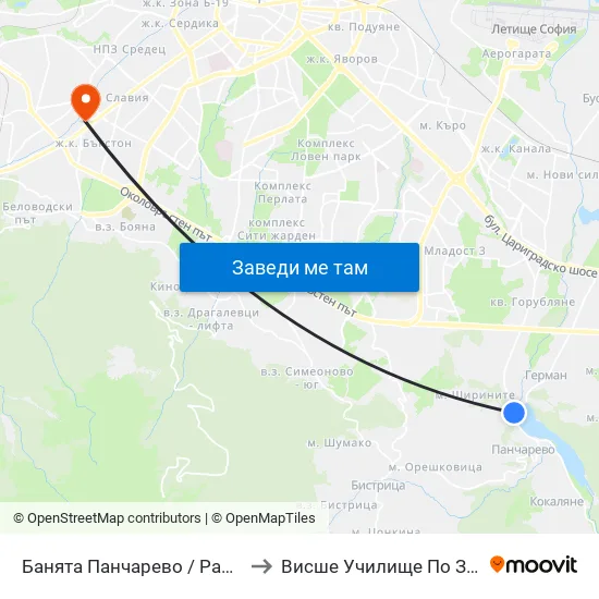 Банята Панчарево / Pancharevo Public Bath (0102) to Висше Училище По Застраховане И Финанси map