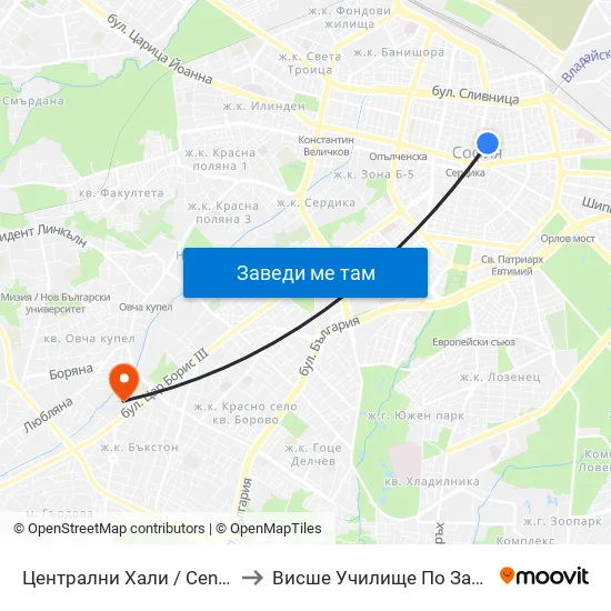 Централни Хали / Central Market Hall (2335) to Висше Училище По Застраховане И Финанси map