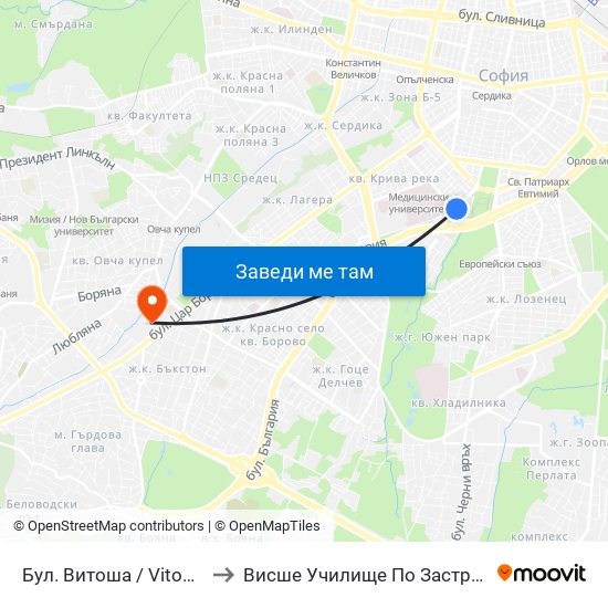 Бул. Витоша / Vitosha Blvd. (0301) to Висше Училище По Застраховане И Финанси map