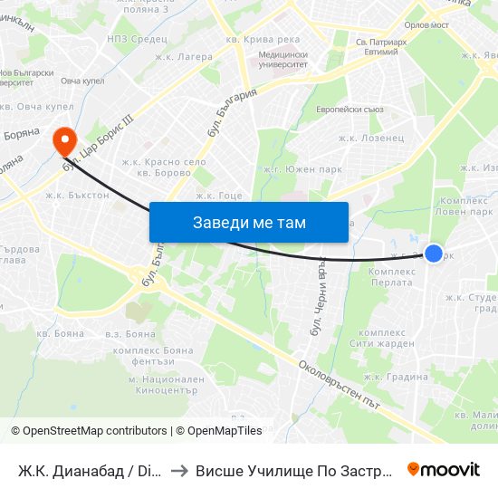 Ж.К. Дианабад / Dianabad (0603) to Висше Училище По Застраховане И Финанси map