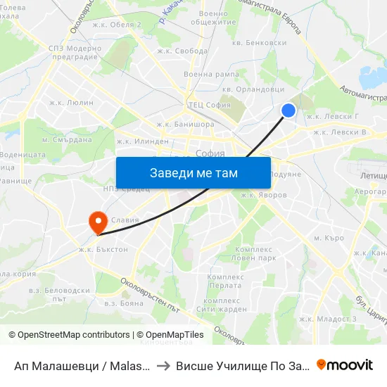 Ап Малашевци / Malashevtsi Bus Depot (0081) to Висше Училище По Застраховане И Финанси map