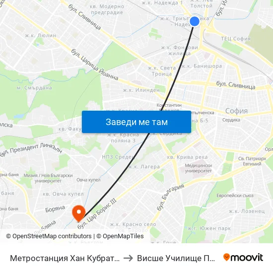 Ⓜ️ Метростанция Хан Кубрат / Khan Kubrat Metro Station (2477) to Висше Училище По Застраховане И Финанси map