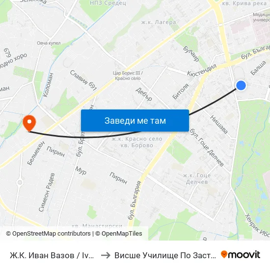 Ж.К. Иван Вазов / Ivan Vazov Qr. (0625) to Висше Училище По Застраховане И Финанси map