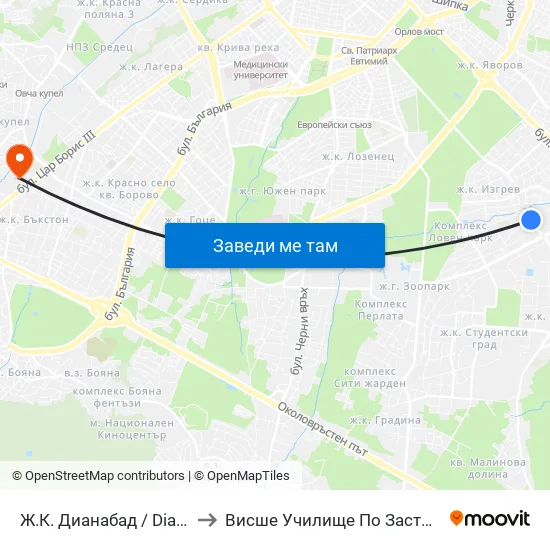 Ж.К. Дианабад / Dianabad Qr. (0627) to Висше Училище По Застраховане И Финанси map
