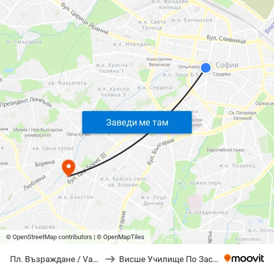 Пл. Възраждане / Vazrazhdane Sq. (1271) to Висше Училище По Застраховане И Финанси map