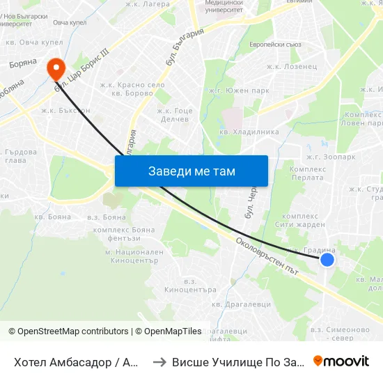 Хотел Амбасадор / Ambassador Hotel (0659) to Висше Училище По Застраховане И Финанси map
