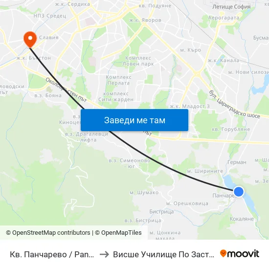 Кв. Панчарево / Pancharevo Qr. (1244) to Висше Училище По Застраховане И Финанси map