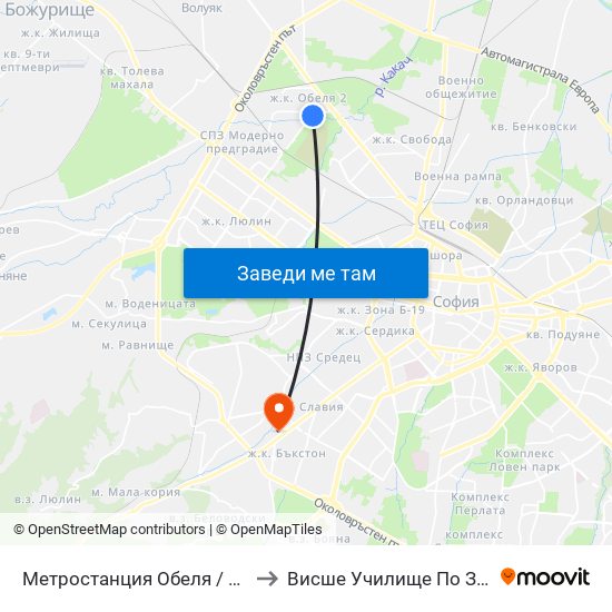 Ⓜ️ Метростанция Обеля / Obelya Metro Station (0059) to Висше Училище По Застраховане И Финанси map