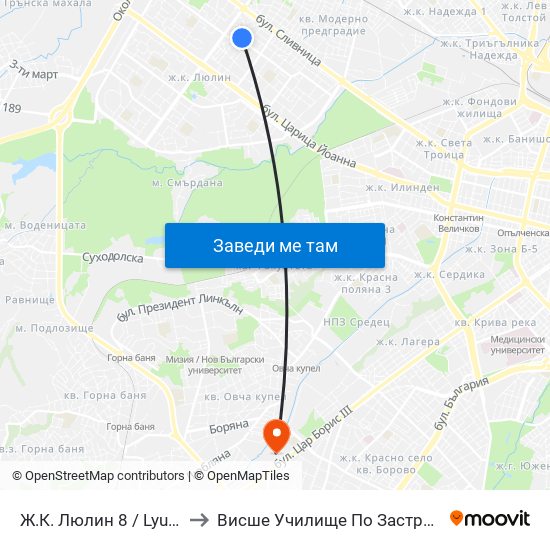 Ж.К. Люлин 8 / Lyulin 8 Qr. (2397) to Висше Училище По Застраховане И Финанси map