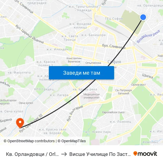 Кв. Орландовци / Orlandovtsi Qr. (0884) to Висше Училище По Застраховане И Финанси map