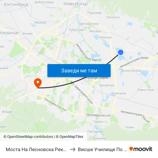 Моста На Лесновска Река / Lesnovska River Bridge (1687) to Висше Училище По Застраховане И Финанси map