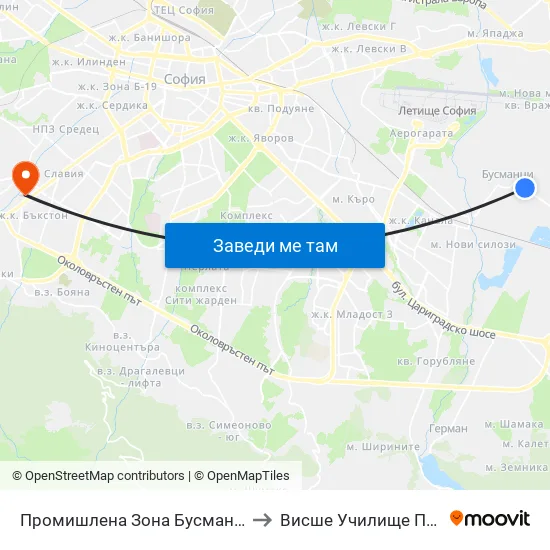 Промишлена Зона Бусманци / Industrial Zone Busmantsi (1641) to Висше Училище По Застраховане И Финанси map