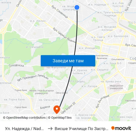 Ул. Надежда / Nadezhda St. (2051) to Висше Училище По Застраховане И Финанси map