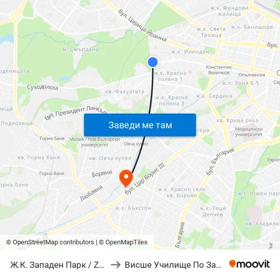 Ж.К. Западен Парк / Zapaden Park Qr. (0620) to Висше Училище По Застраховане И Финанси map