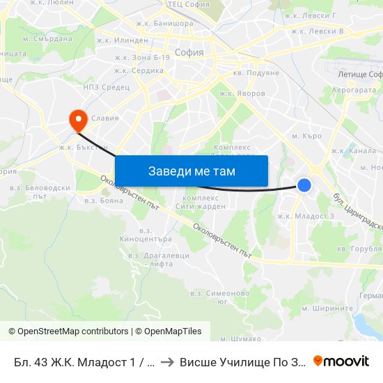 Бл. 43 Ж.К. Младост 1 / Bl. 43, Mladost 1 Qr. (0217) to Висше Училище По Застраховане И Финанси map