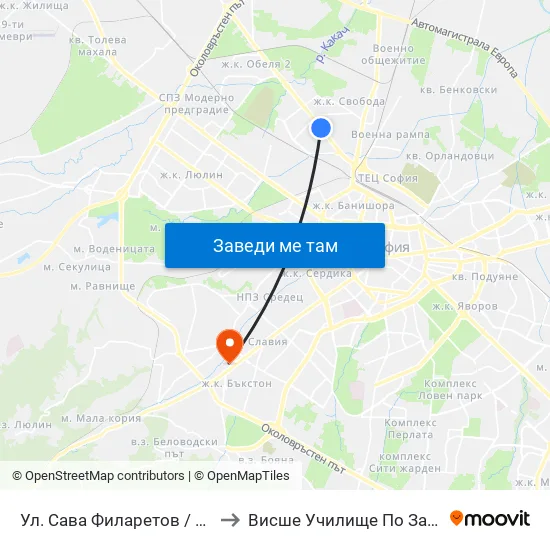 Ул. Сава Филаретов / Sava Filaretov St. (2812) to Висше Училище По Застраховане И Финанси map