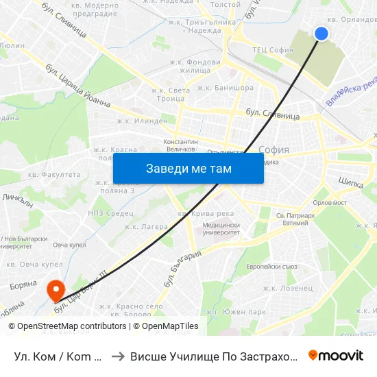 Ул. Ком / Kom St. (2599) to Висше Училище По Застраховане И Финанси map