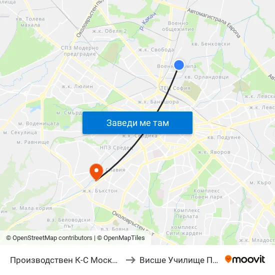Производствен К-С Москва / Moskva Industrial Complex (0538) to Висше Училище По Застраховане И Финанси map
