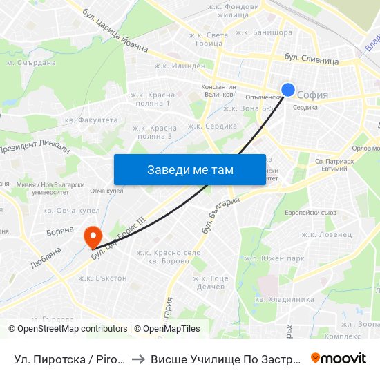 Ул. Пиротска / Pirotska St. (2113) to Висше Училище По Застраховане И Финанси map