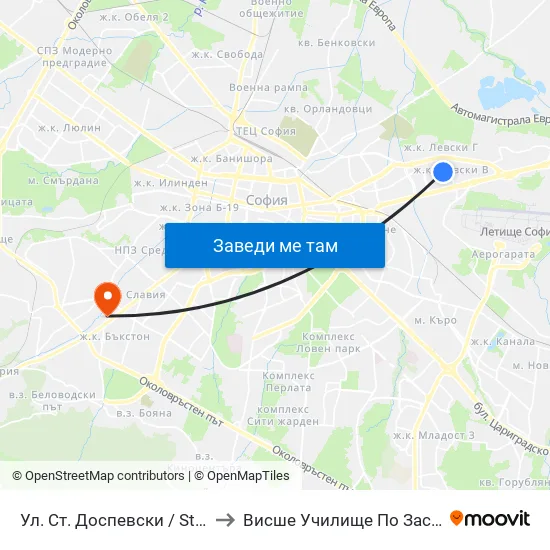 Ул. Ст. Доспевски / St. Dospevski St. (2181) to Висше Училище По Застраховане И Финанси map