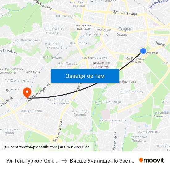 Ул. Ген. Гурко / Gen. Gurko St. (2601) to Висше Училище По Застраховане И Финанси map