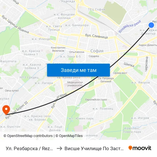 Ул. Резбарска / Rezbarska St. (2155) to Висше Училище По Застраховане И Финанси map