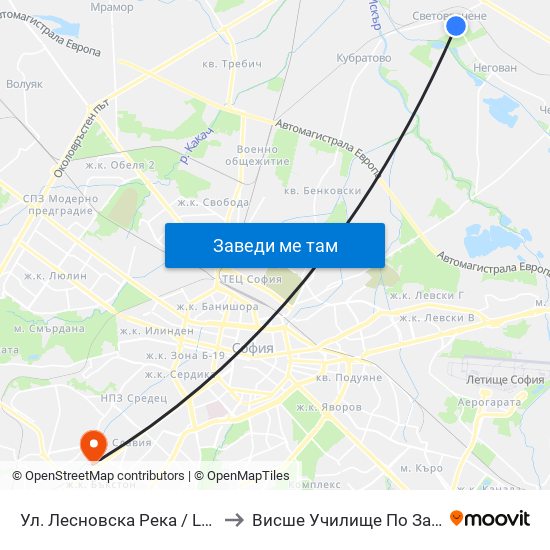 Ул. Лесновска Река / Lesnovska Reka St. (2545) to Висше Училище По Застраховане И Финанси map