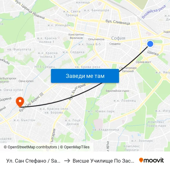 Ул. Сан Стефано / San Stefano St. (2168) to Висше Училище По Застраховане И Финанси map