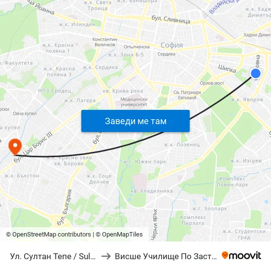 Ул. Султан Тепе / Sultan Tepe St. (2195) to Висше Училище По Застраховане И Финанси map