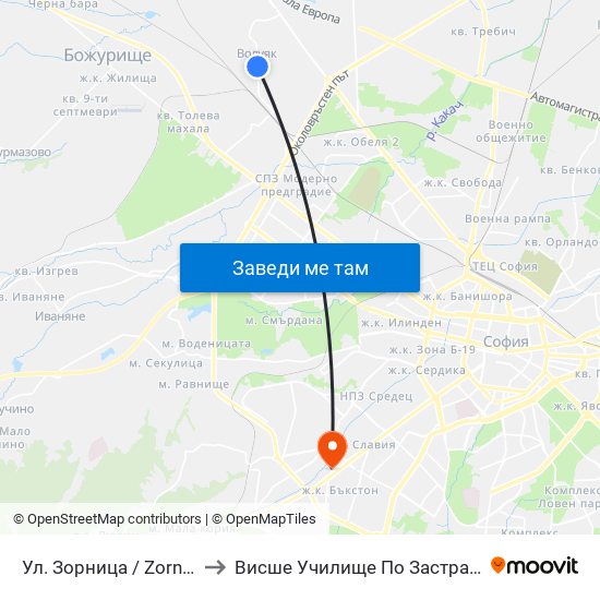 Ул. Зорница / Zornitsa St. (1220) to Висше Училище По Застраховане И Финанси map