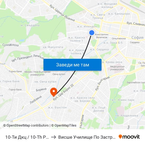 10-Ти Дкц / 10-Th Polyclinic (1166) to Висше Училище По Застраховане И Финанси map