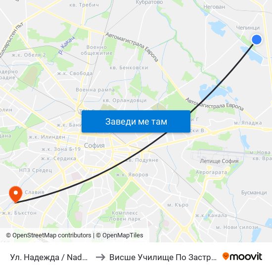 Ул. Надежда / Nadezhda St. (1222) to Висше Училище По Застраховане И Финанси map