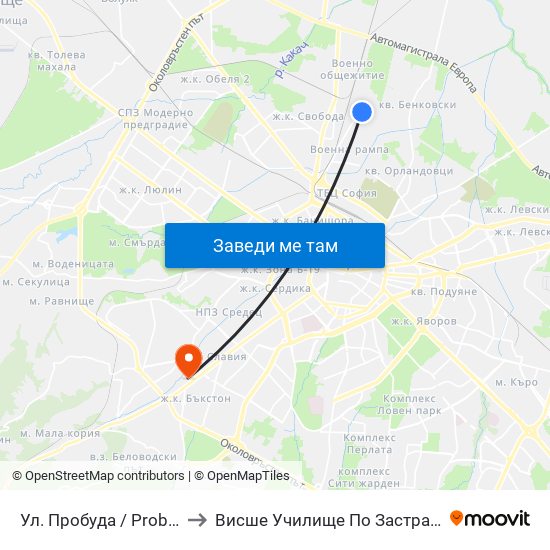 Ул. Пробуда / Probuda St. (2138) to Висше Училище По Застраховане И Финанси map