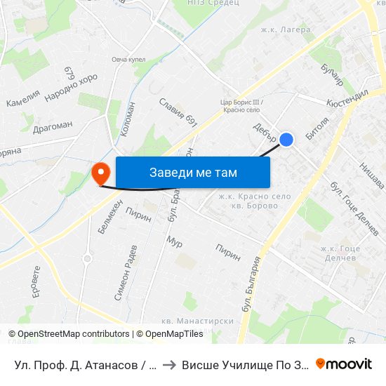 Ул. Проф. Д. Атанасов / Prof. D. Atanasov St. (2134) to Висше Училище По Застраховане И Финанси map